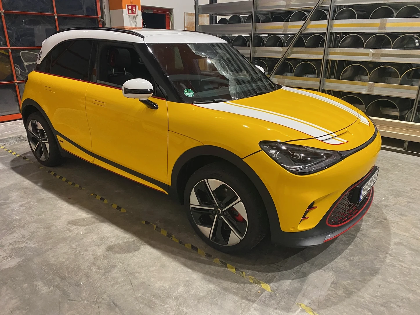 Yellow car after the design wrap